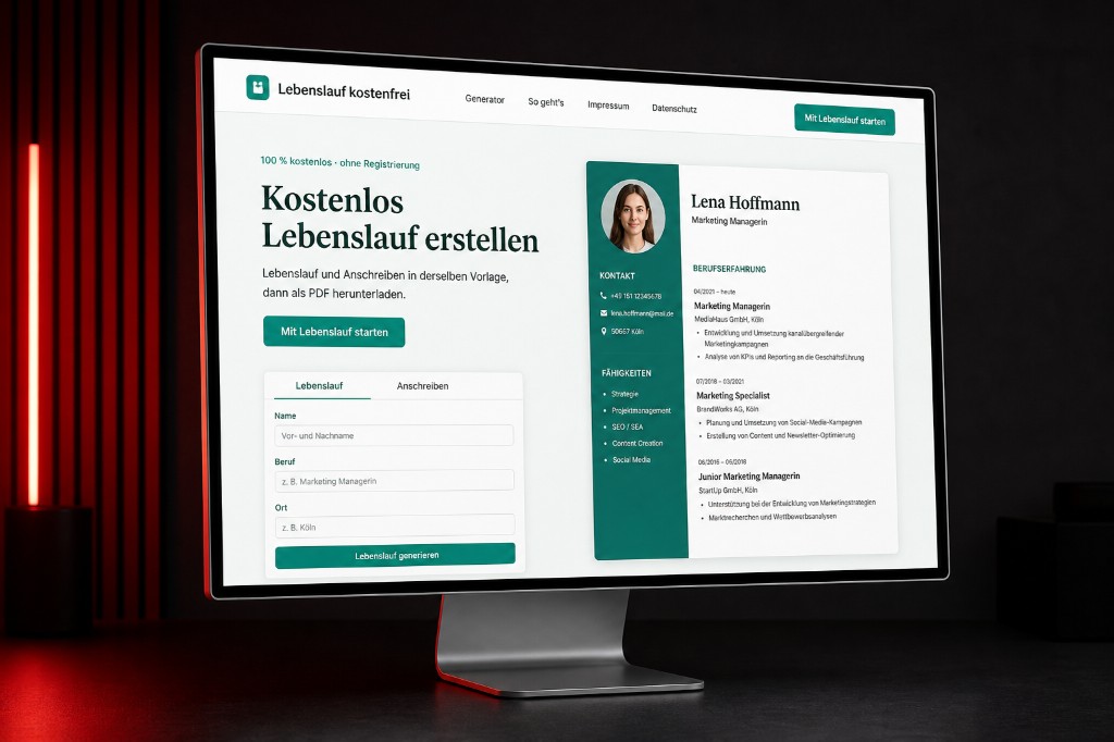 Lebenslauf Generator mit Vorschau und Formular
